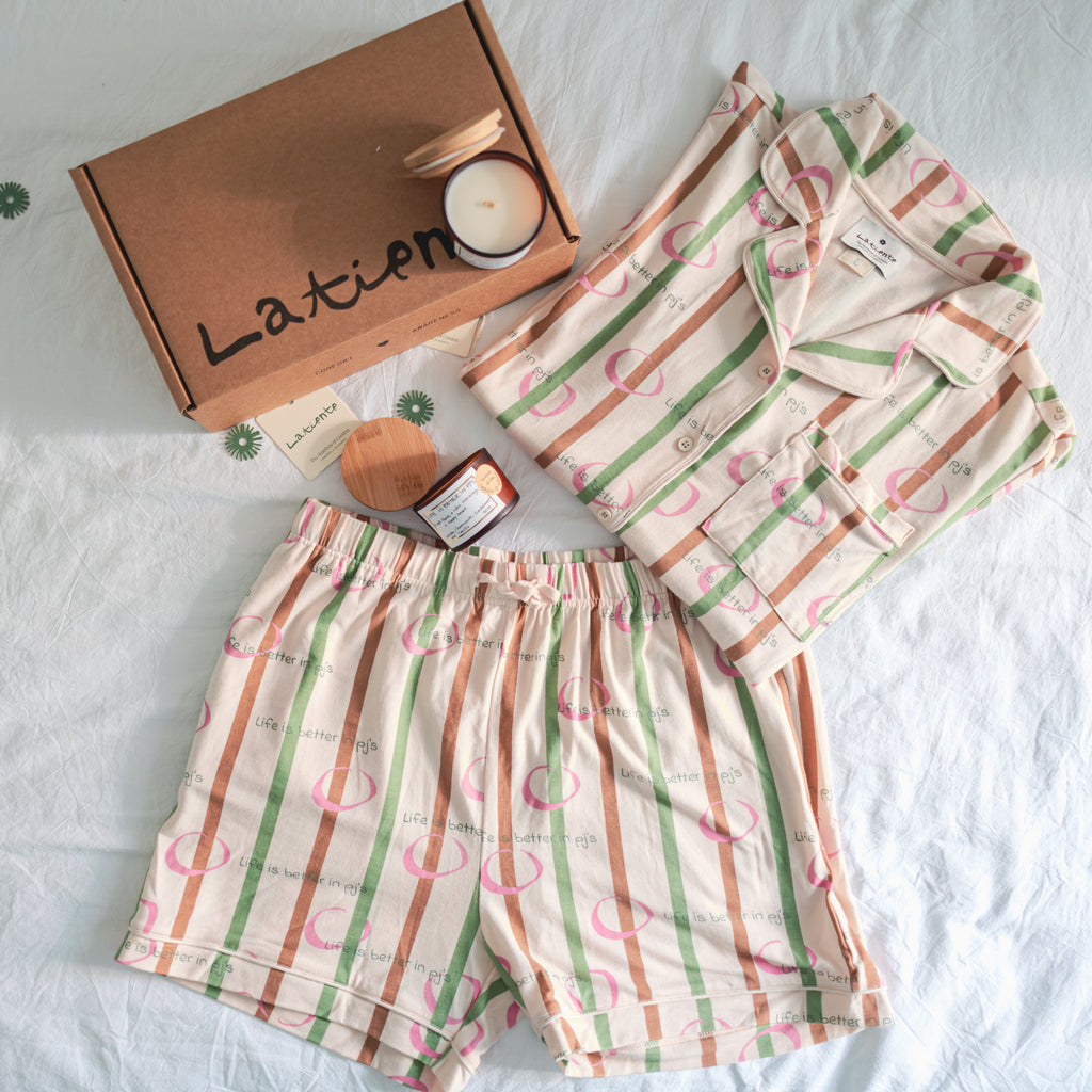 The Gift Set- Life is Better in PJ's Short Sleeve Set x Candle